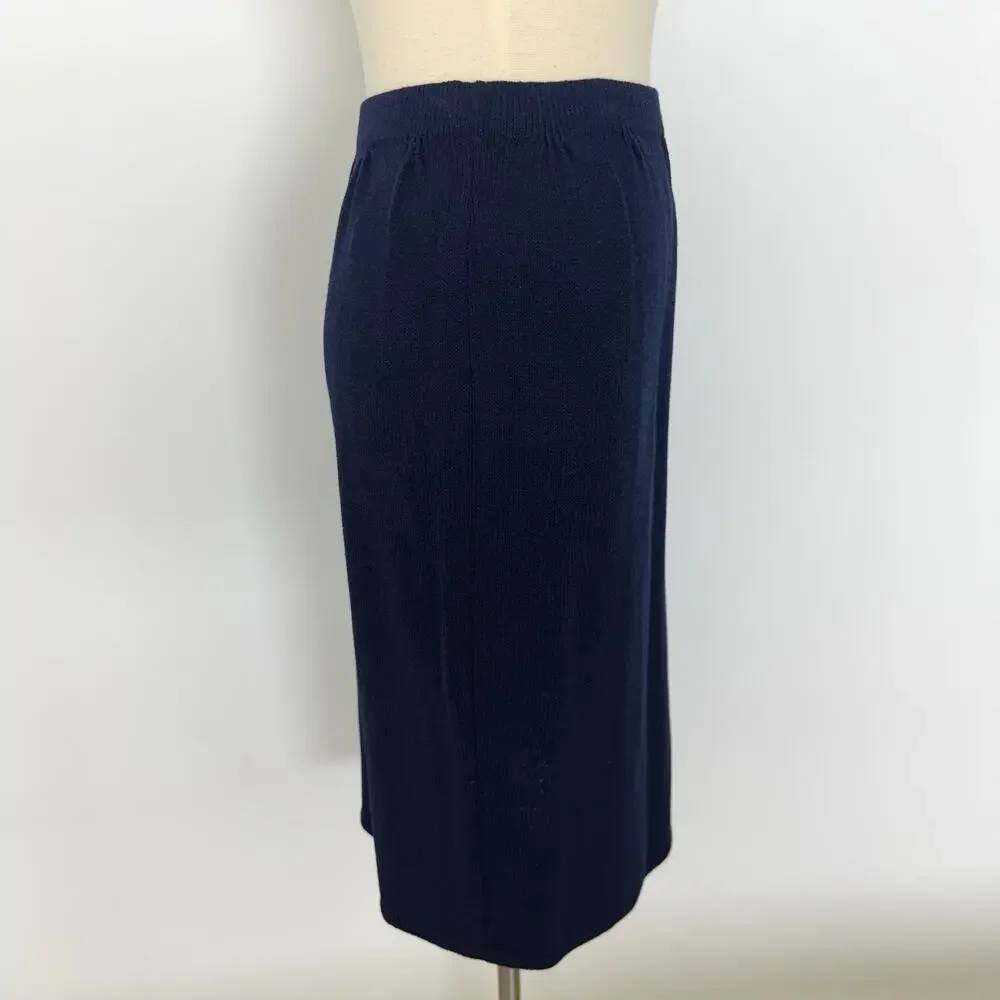 St. John Vintage Pencil Skirt Santana Knit Wool Blend Dark Navy Blue Size: 10